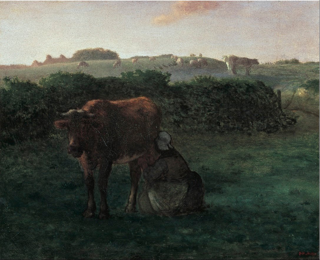 Vrouw die een koe melkt door Jean Francois Millet