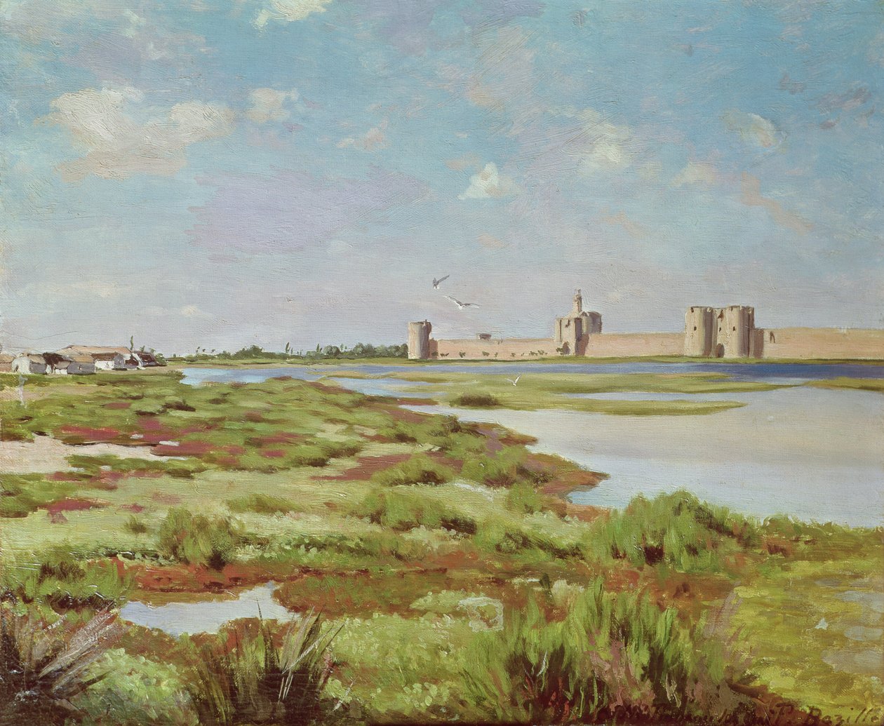 De stadsmuren van Aigues-Mortes door Jean Frederic Bazille