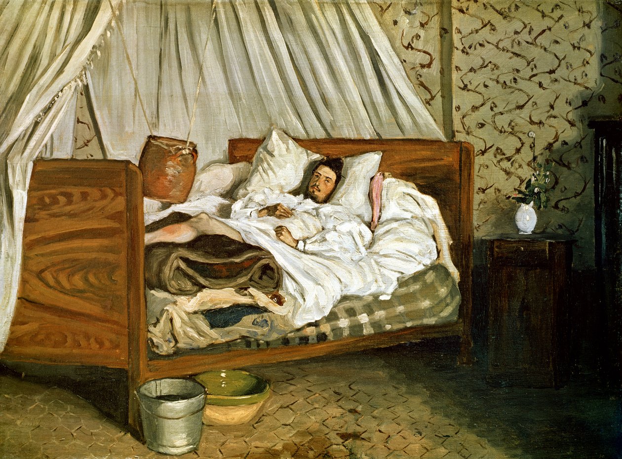 De geïmproviseerde ambulance, de schilder Monet gewond bij Chailly-en-Bière, 1865 door Jean Frederic Bazille