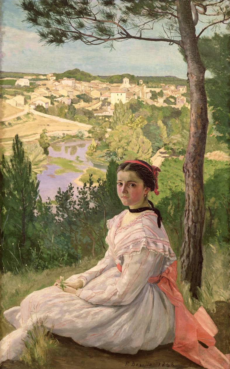 Uitzicht op het dorp, Castelnau, 1868 door Jean Frederic Bazille