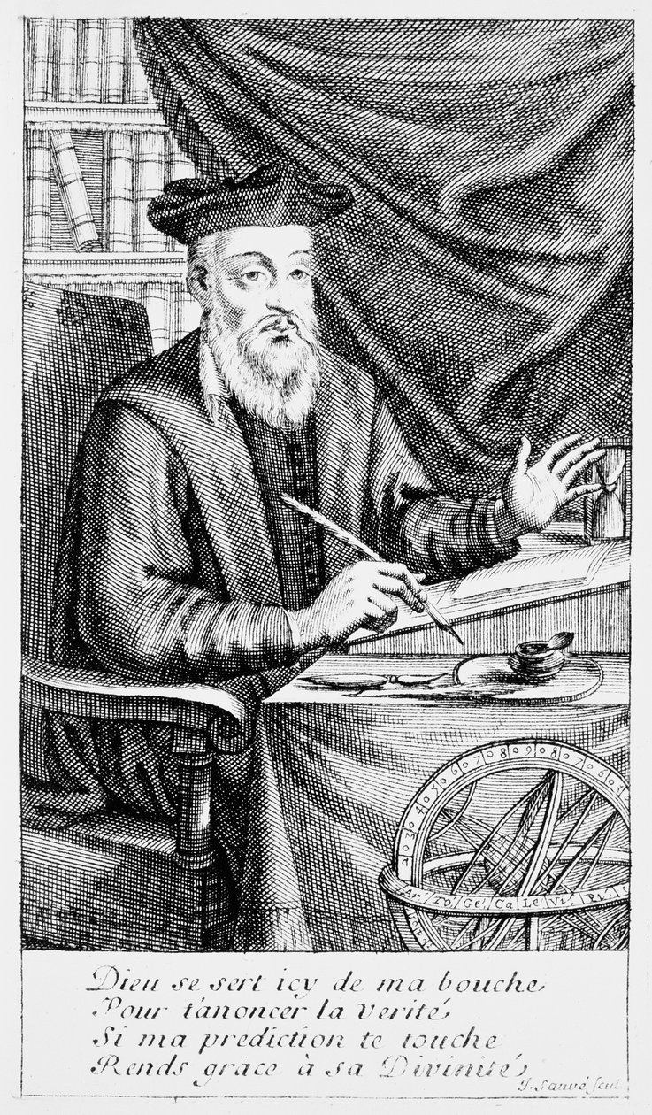 Nostradamus schrijft zijn profetieën door Jean Sauvé