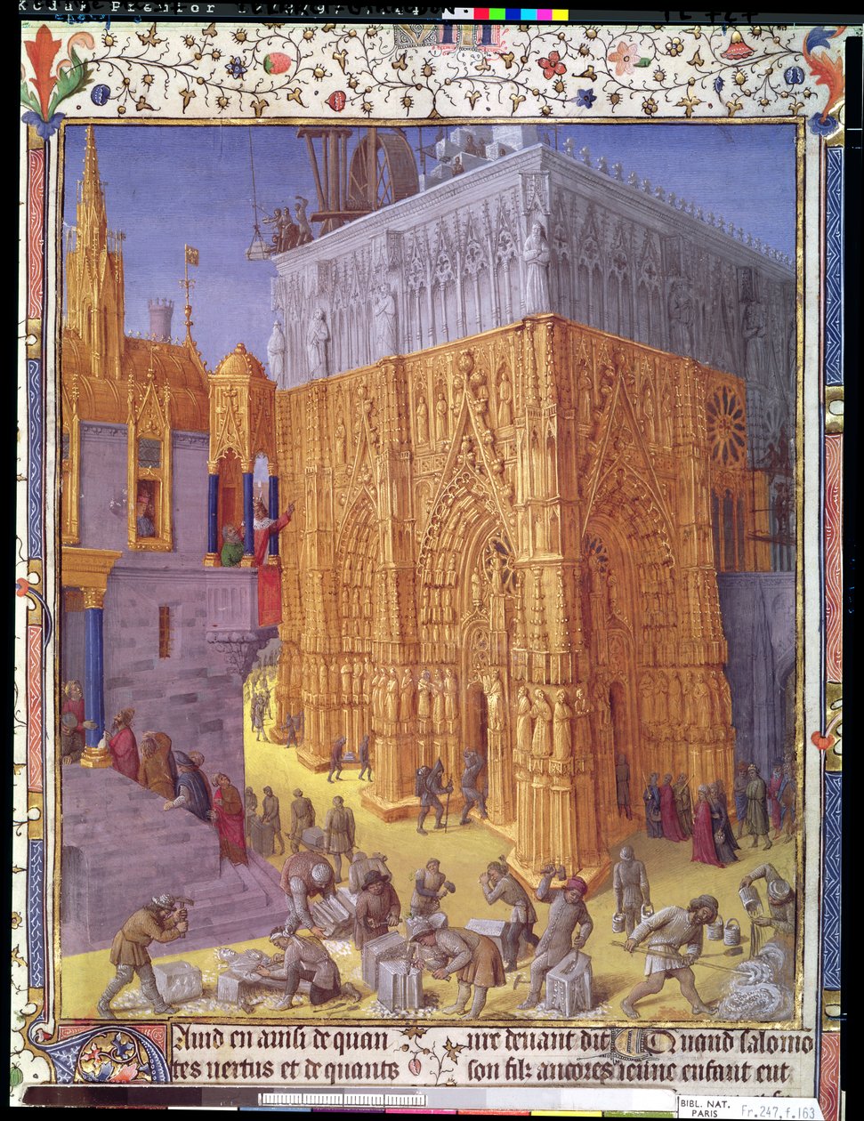 Ms Fr 247 f.153v Bouw van de Tempel van Jeruzalem, illustratie uit 