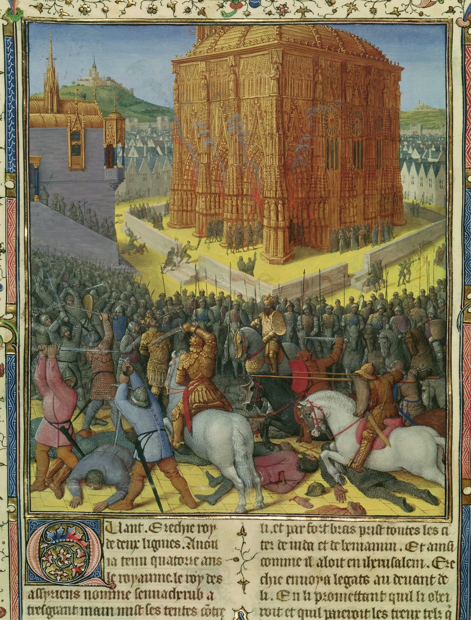 Ms Fr 247 fol.213 Het Beleg van Jeruzalem door Nebukadnezar, illustratie uit 