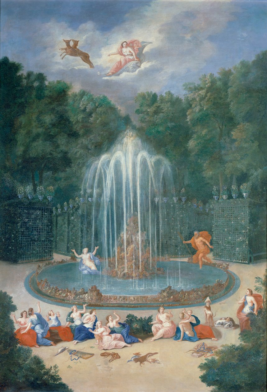 De bossen van Versailles. Zicht op de Ster of Berg van Water met Alph die Arethusa achtervolgt door Jean the Younger Cotelle