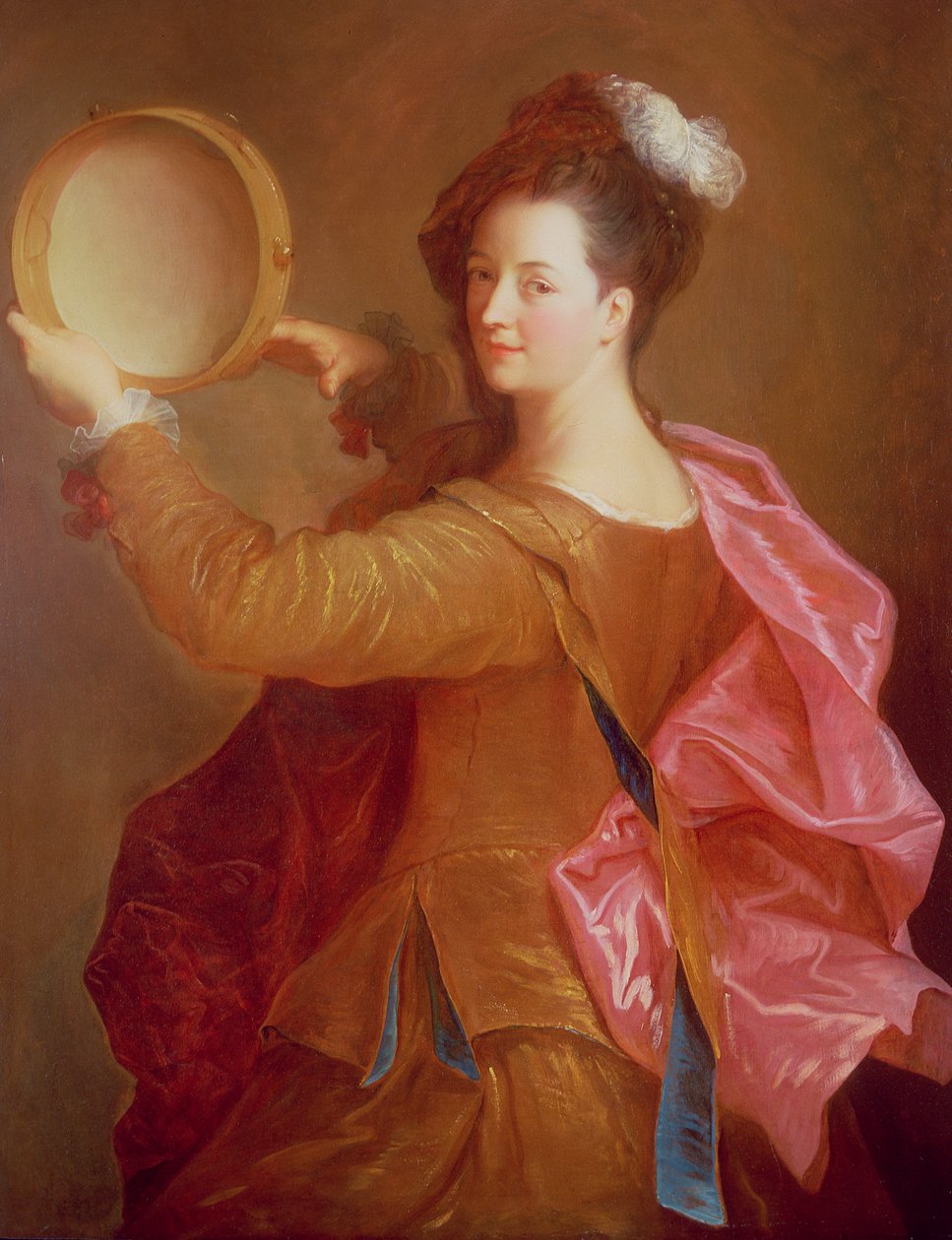 Portret van een vrouw met een tamboerijn door Jean Alexis Grimou