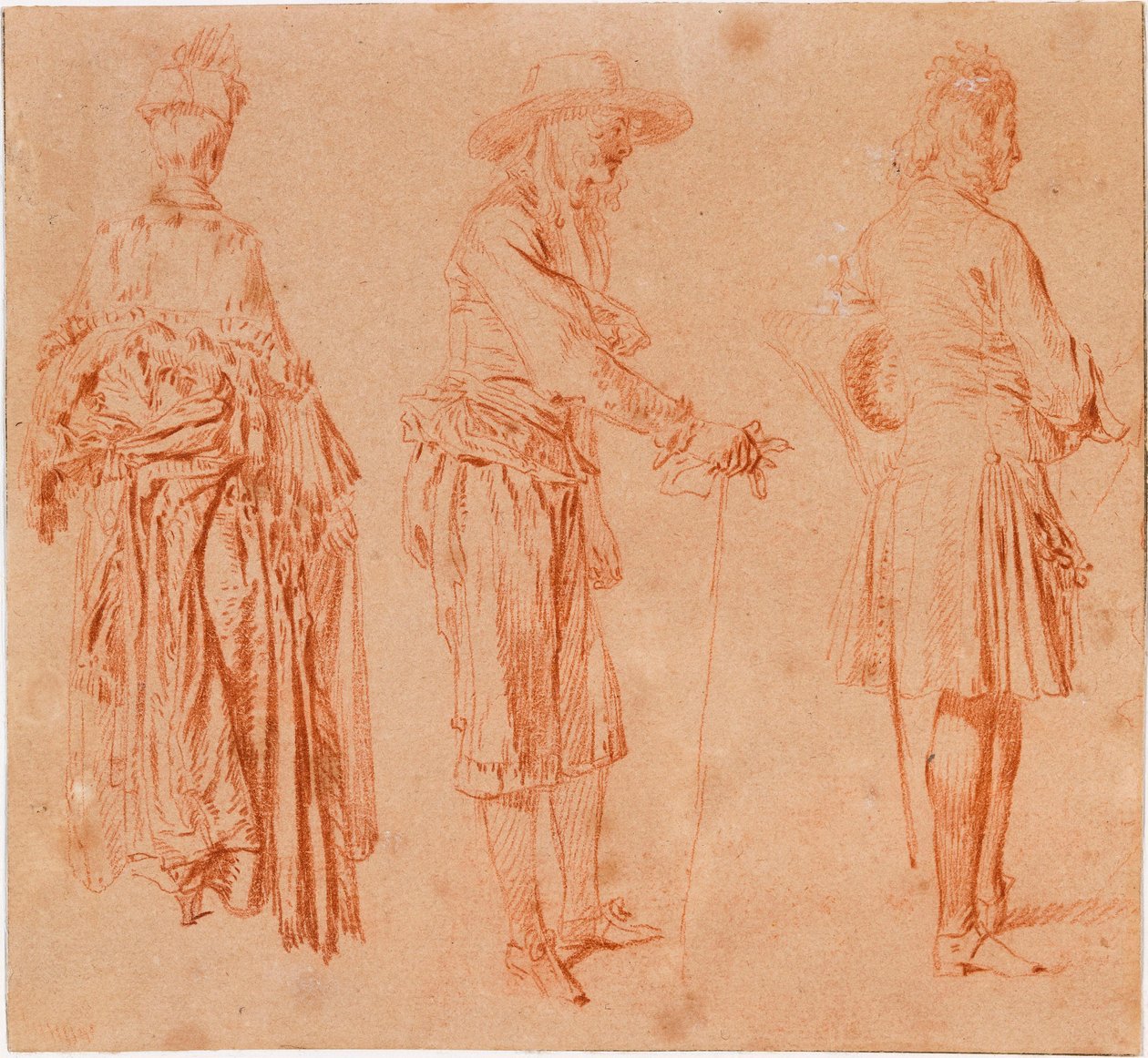 Eine Dame und zwei Herren door Jean-Antoine Watteau