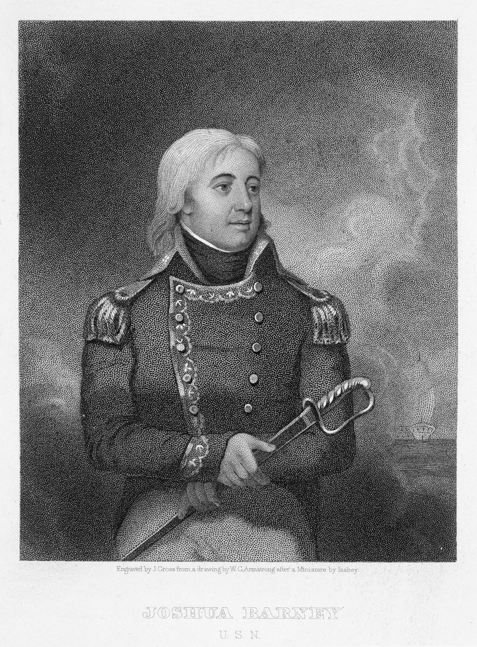 Joshua Barney (1759-1818), gegraveerd door J. Gross naar een kopie van de originele miniatuur door William G. Armstrong door Jean Baptiste Isabey