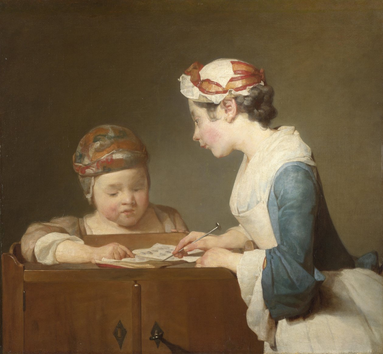 De jonge schooljuffrouw door Jean Baptiste Simeon Chardin