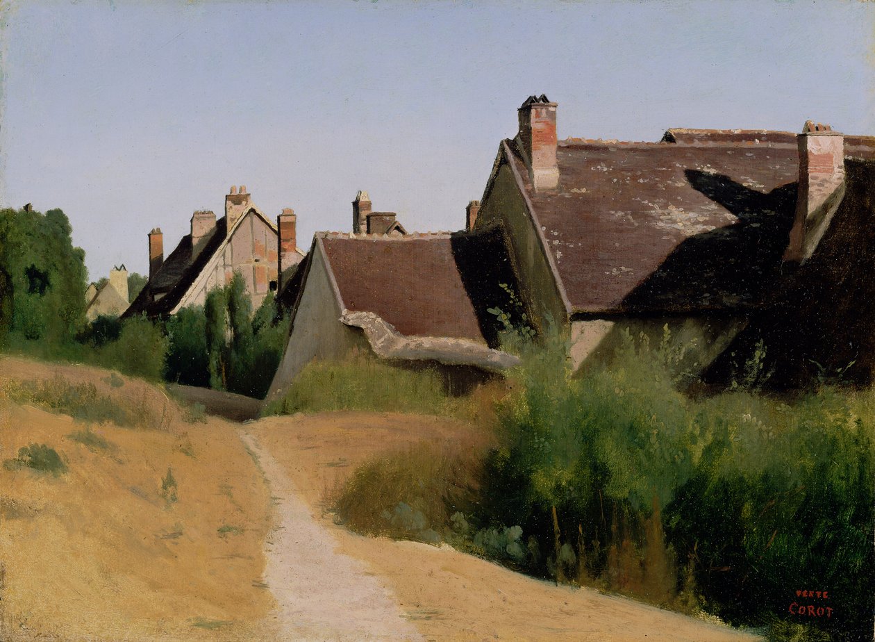 Huizen bij Orléans door Jean-Baptiste-Camille Corot