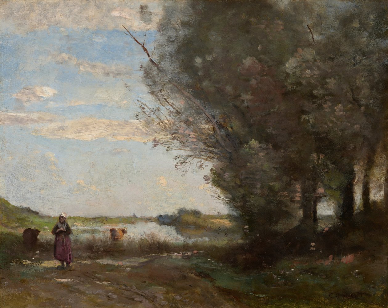 Uitzicht op de rivier door Jean-Baptiste-Camille Corot