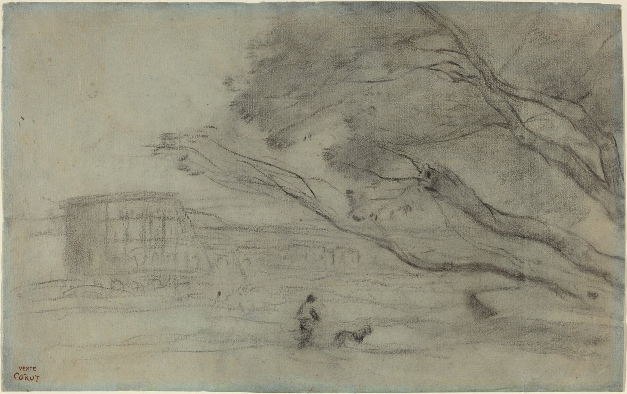 Souvenir: Romeins landschap met het Colosseum door Jean-Baptiste-Camille Corot