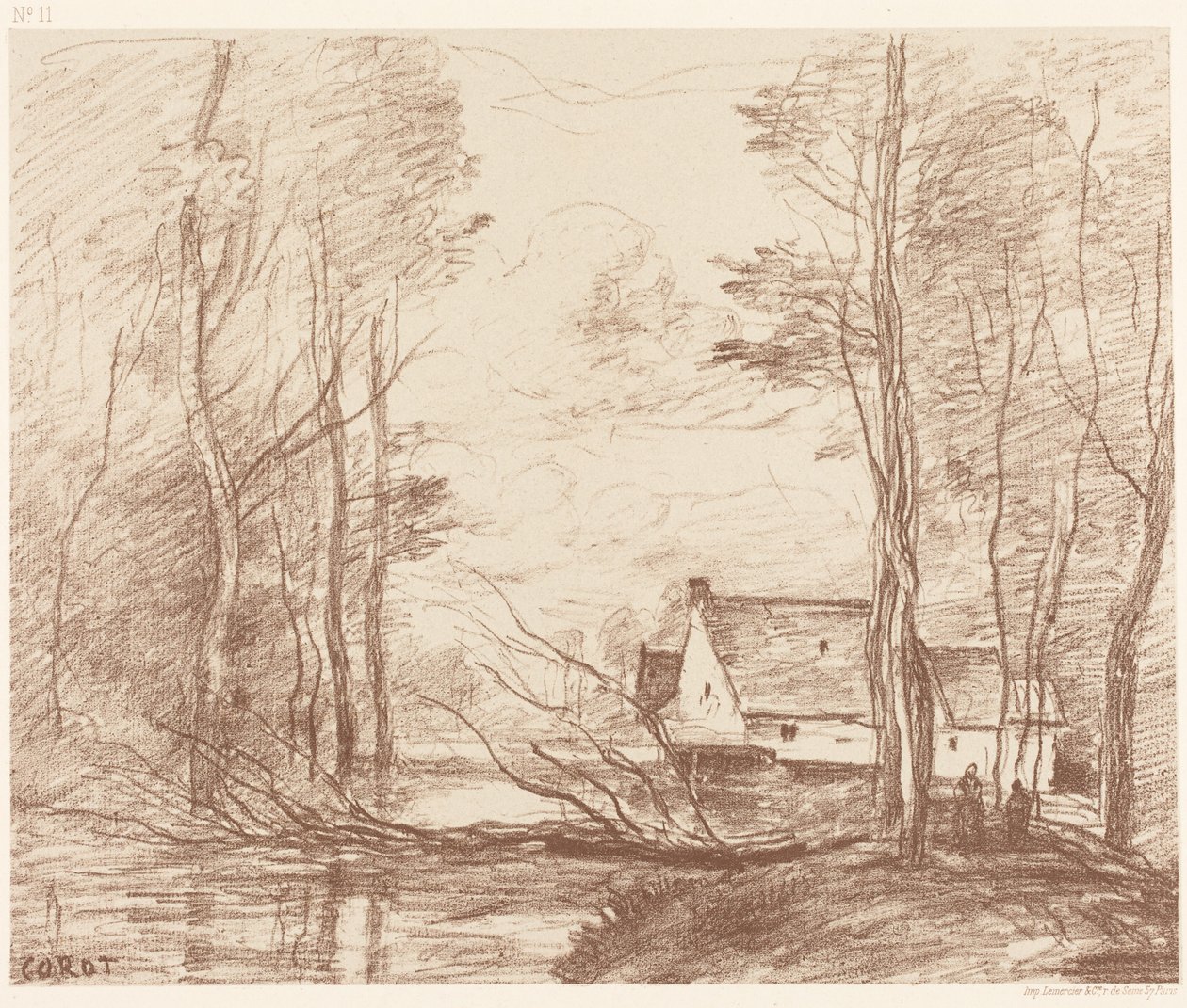 De molen van Cuincy, bij Douai (Le Moulin de Cuincy, bij Douai) door Jean-Baptiste-Camille Corot