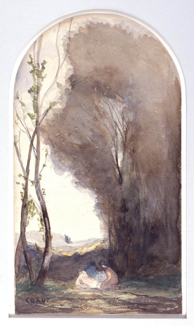 Aquarel met als onderwerp „De heilige Sebastiaan, bijgestaan door heilige vrouwen“ door Jean-Baptiste-Camille Corot