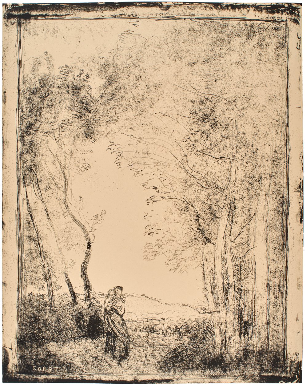 Jonge moeder bij de ingang van een bos door Jean-Baptiste-Camille Corot