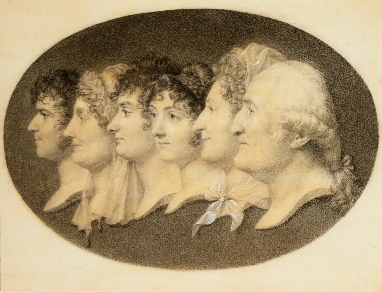 Profielportret van Augustin en zijn familie door Jean Baptiste Jacques Augustin