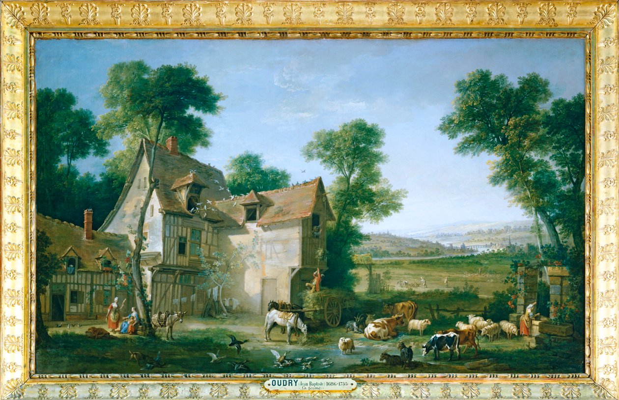 La ferme - De boerderij ... door Jean-Baptiste (school of) Oudry