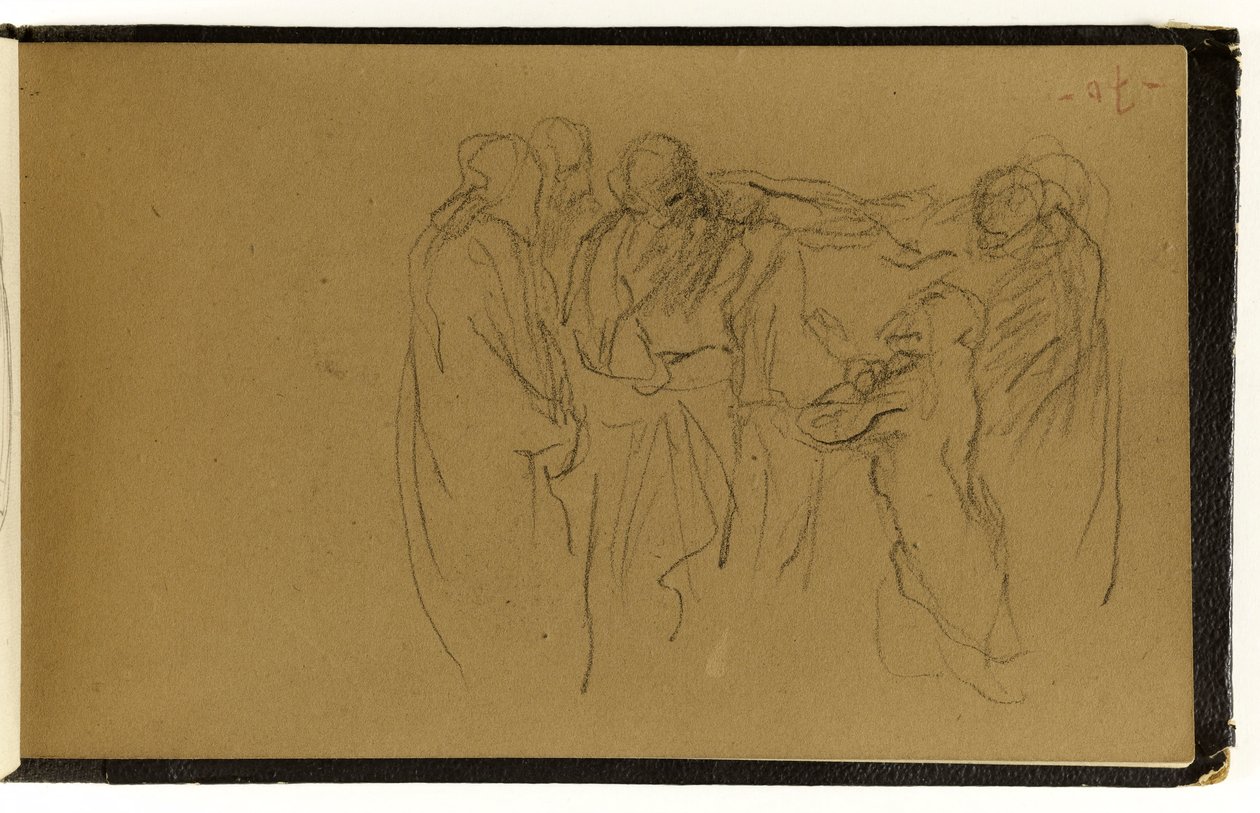 Studie einer Versammlung von Personen, von denen eine kniet (S. 70 des Albums) door Jean-Baptiste Carpeaux