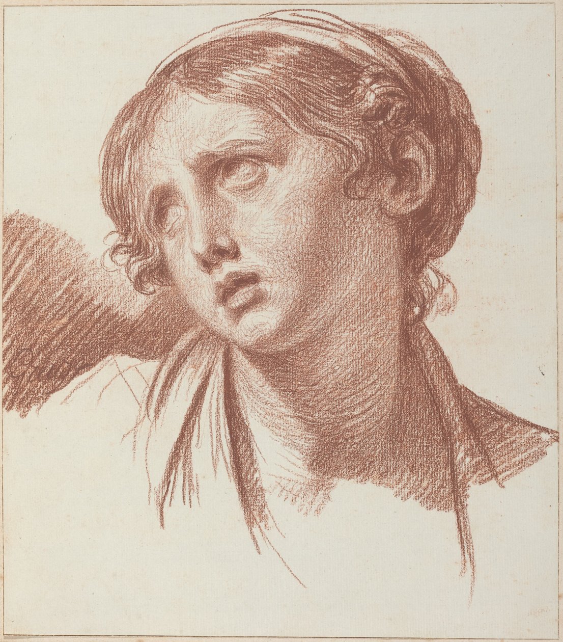 Een jong meisje dat omhoog kijkt door Jean-Baptiste Greuze