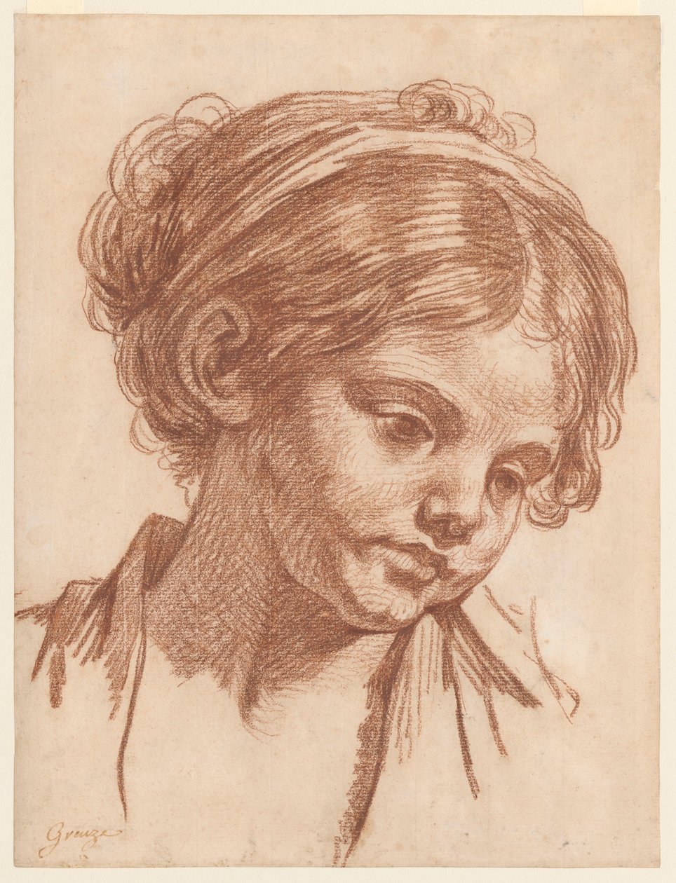 Hoofd van een meisje door Jean-Baptiste Greuze