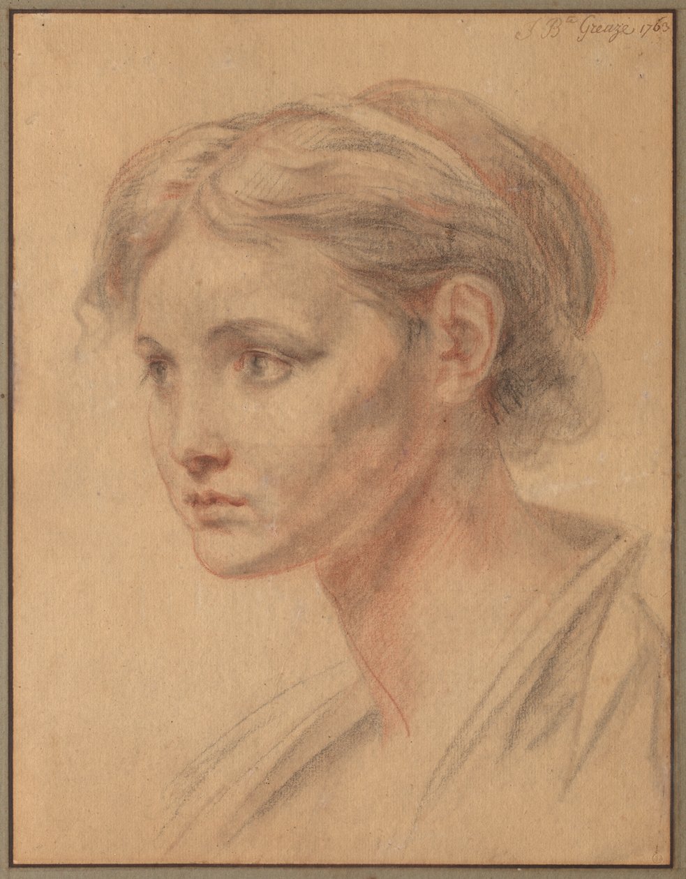 Hoofd van een Meisje door Jean-Baptiste Greuze