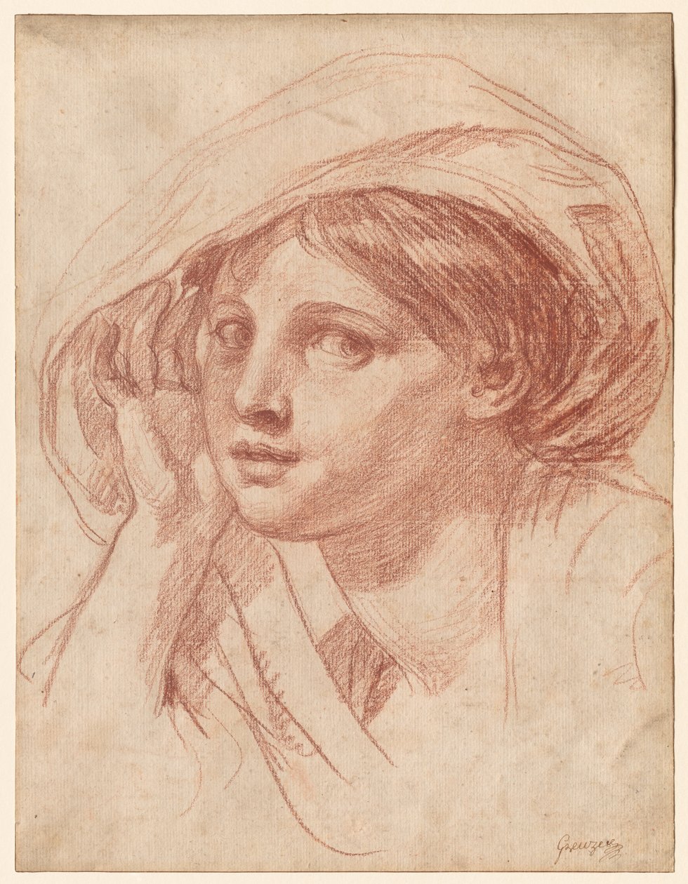 Hoofd van een jonge vrouw door Jean-Baptiste Greuze
