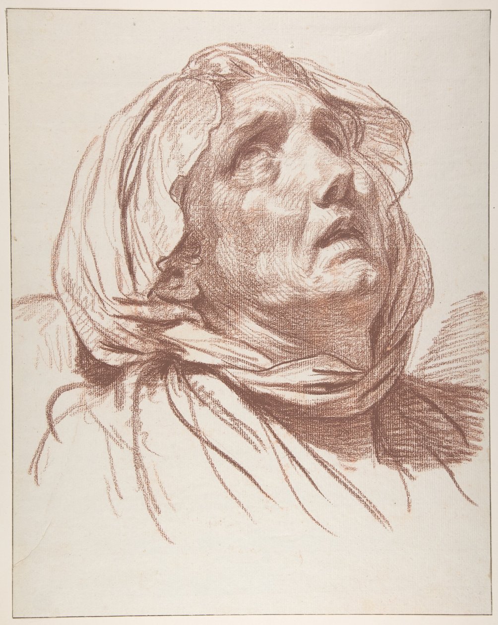 Hoofd van een oude vrouw die omhoog kijkt door Jean-Baptiste Greuze