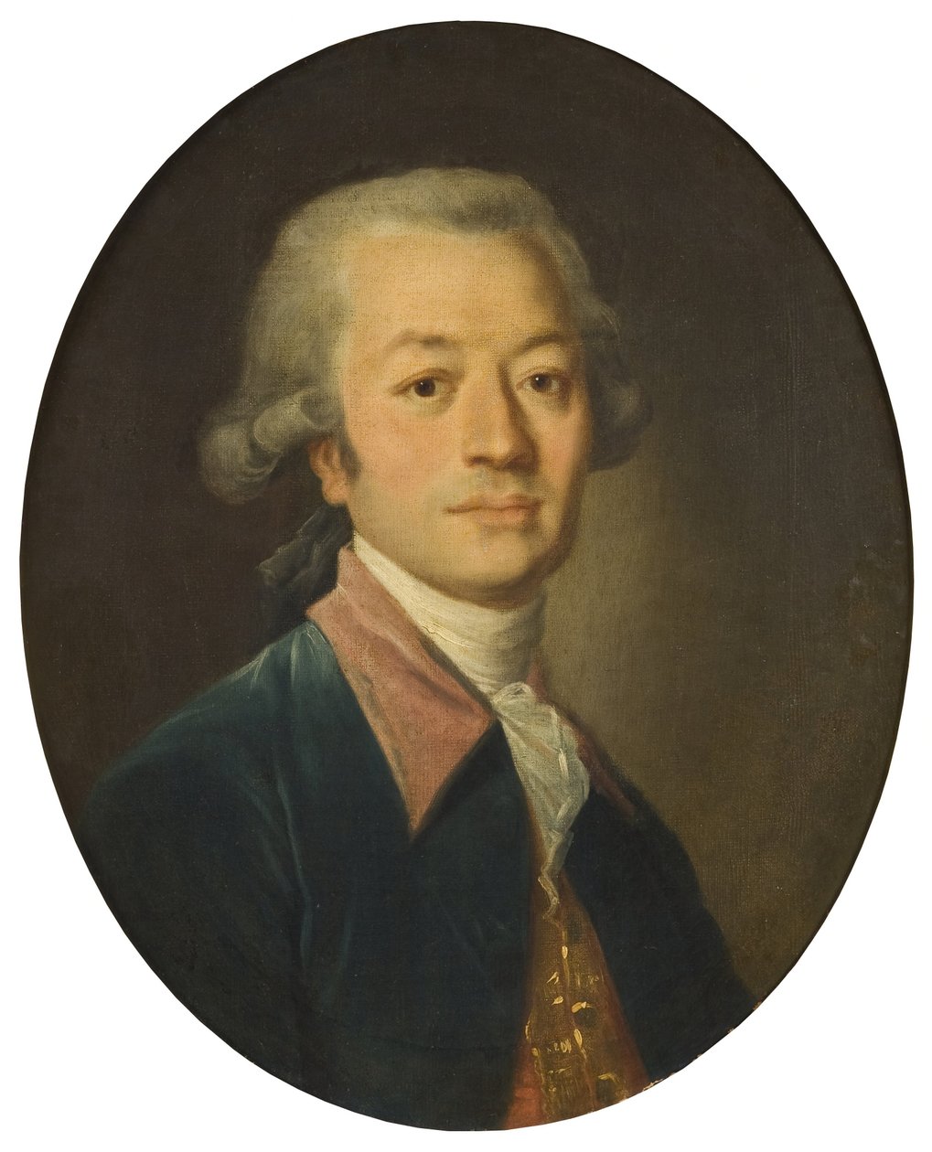 Portret van een man in blauw door Jean-Baptiste Greuze