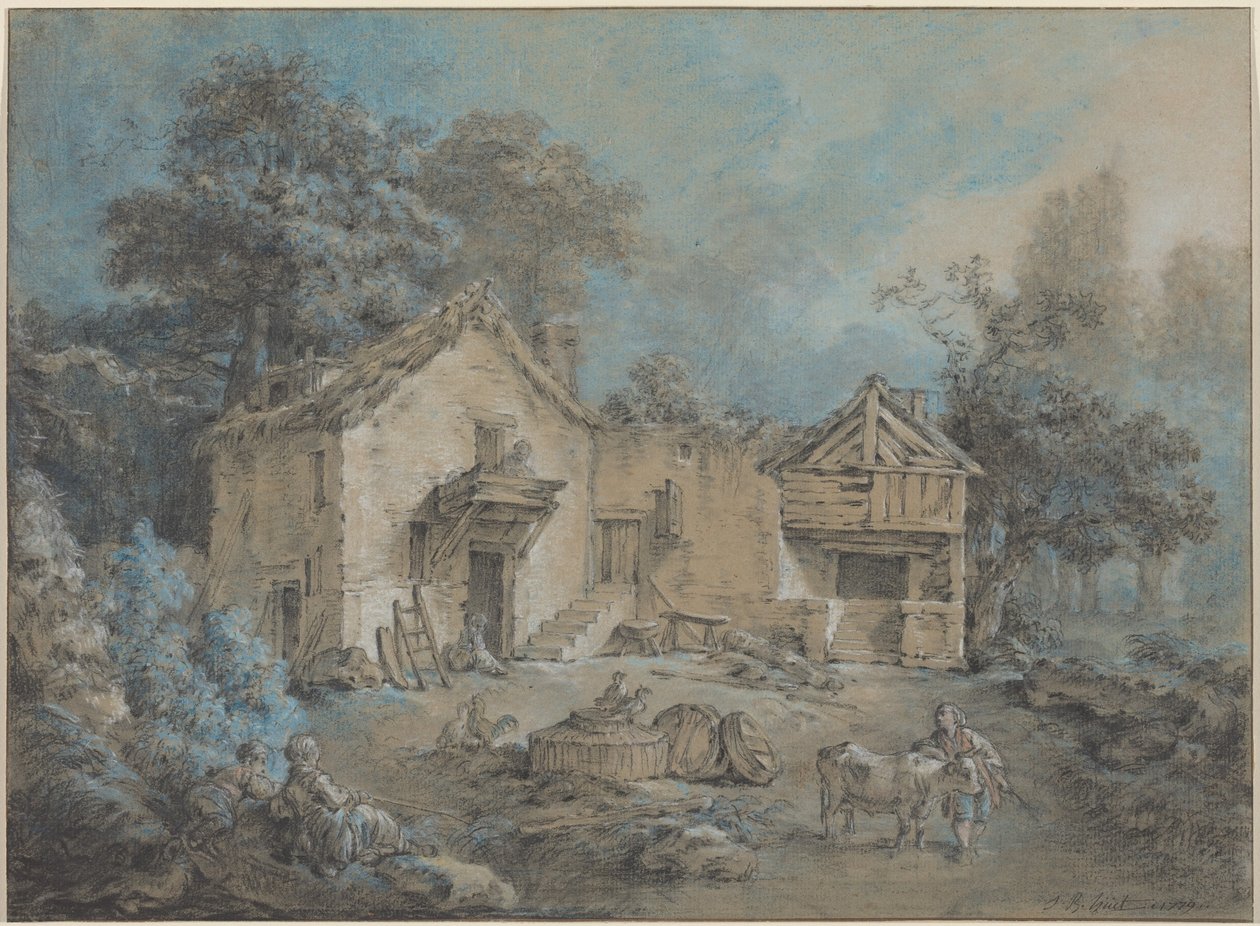 Boerderijtafereel door Jean-Baptiste Huet