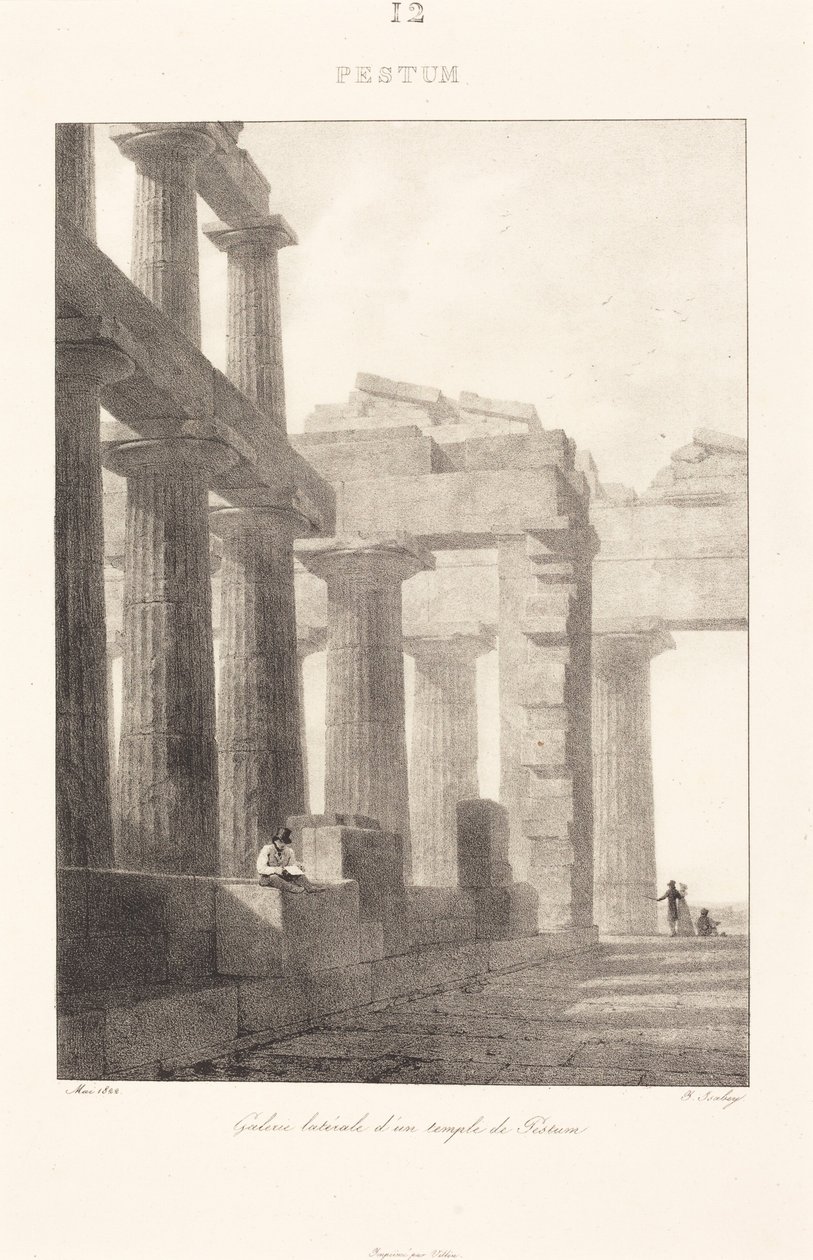 Zijgalerij van een tempel in Pestum door Jean-Baptiste Isabey
