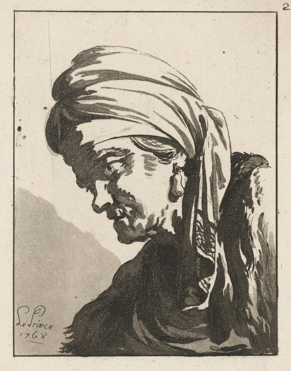 Hoofd van een gebogen oude vrouw door Jean-Baptiste Le Prince