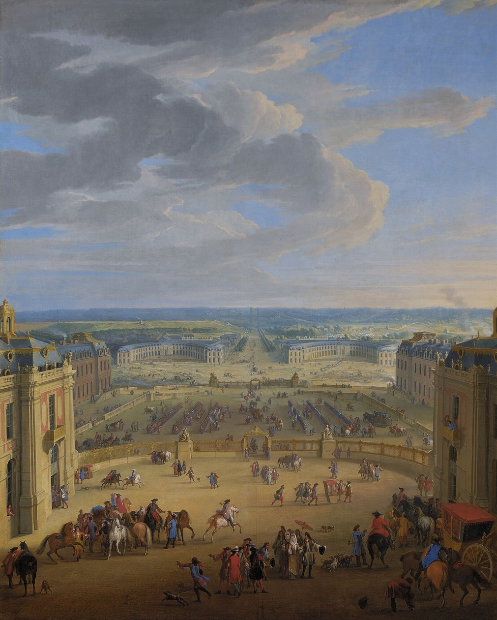 Frans: Vue perspective du château de Versailles sur la place d