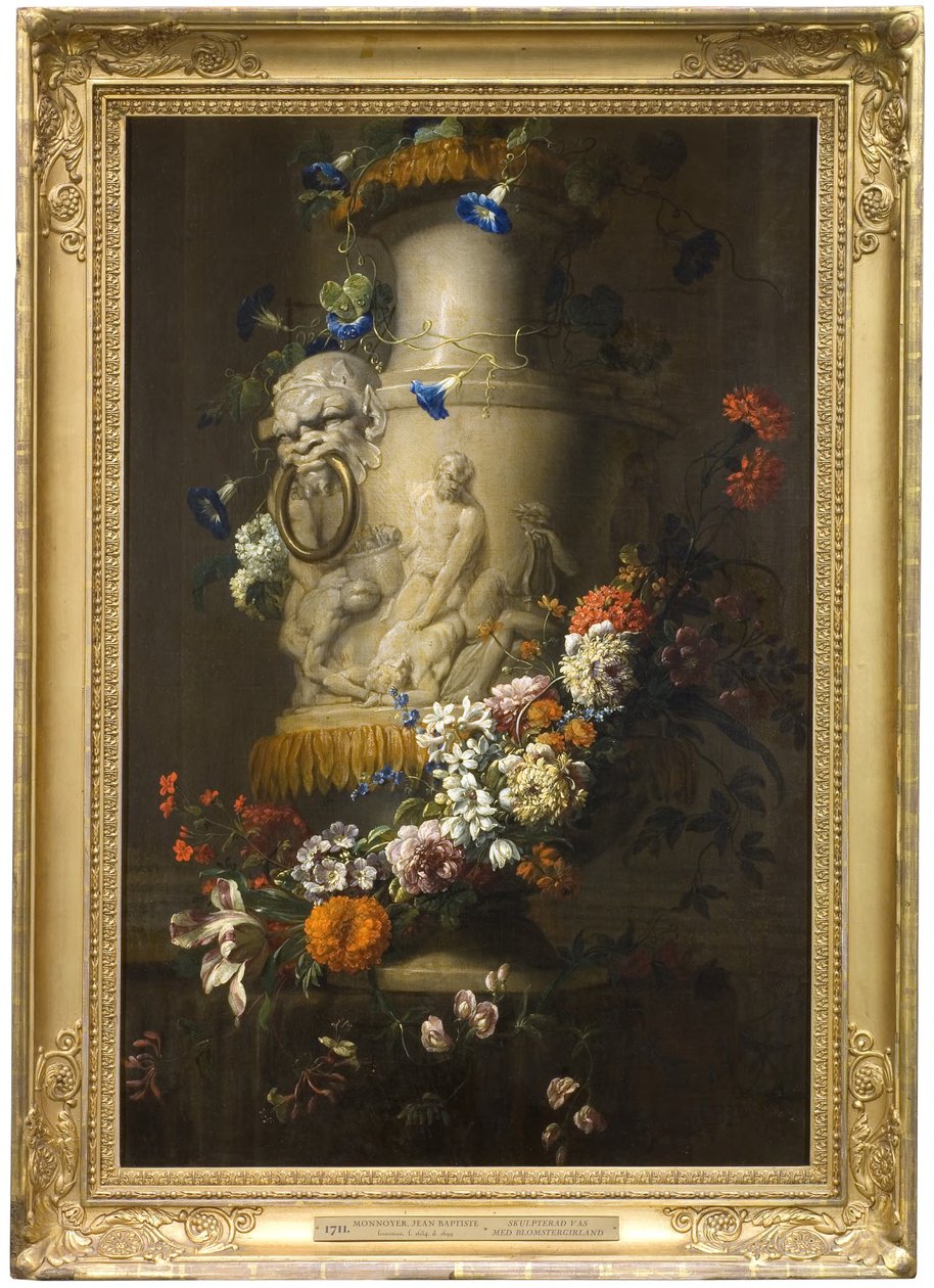 Marmorvase mit Blumengirlande door Jean-Baptiste Monnoyer