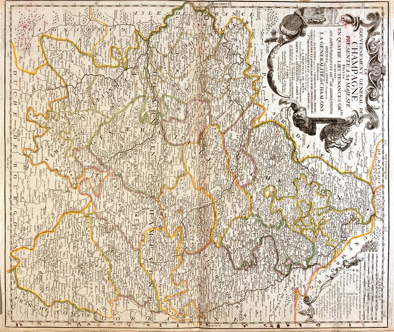 Champagne-Ardenne, Picardië, Lotharingen, Franche-Comté, Bourgondië, Île-de-France, Frankrijk door Jean Baptiste Nolin