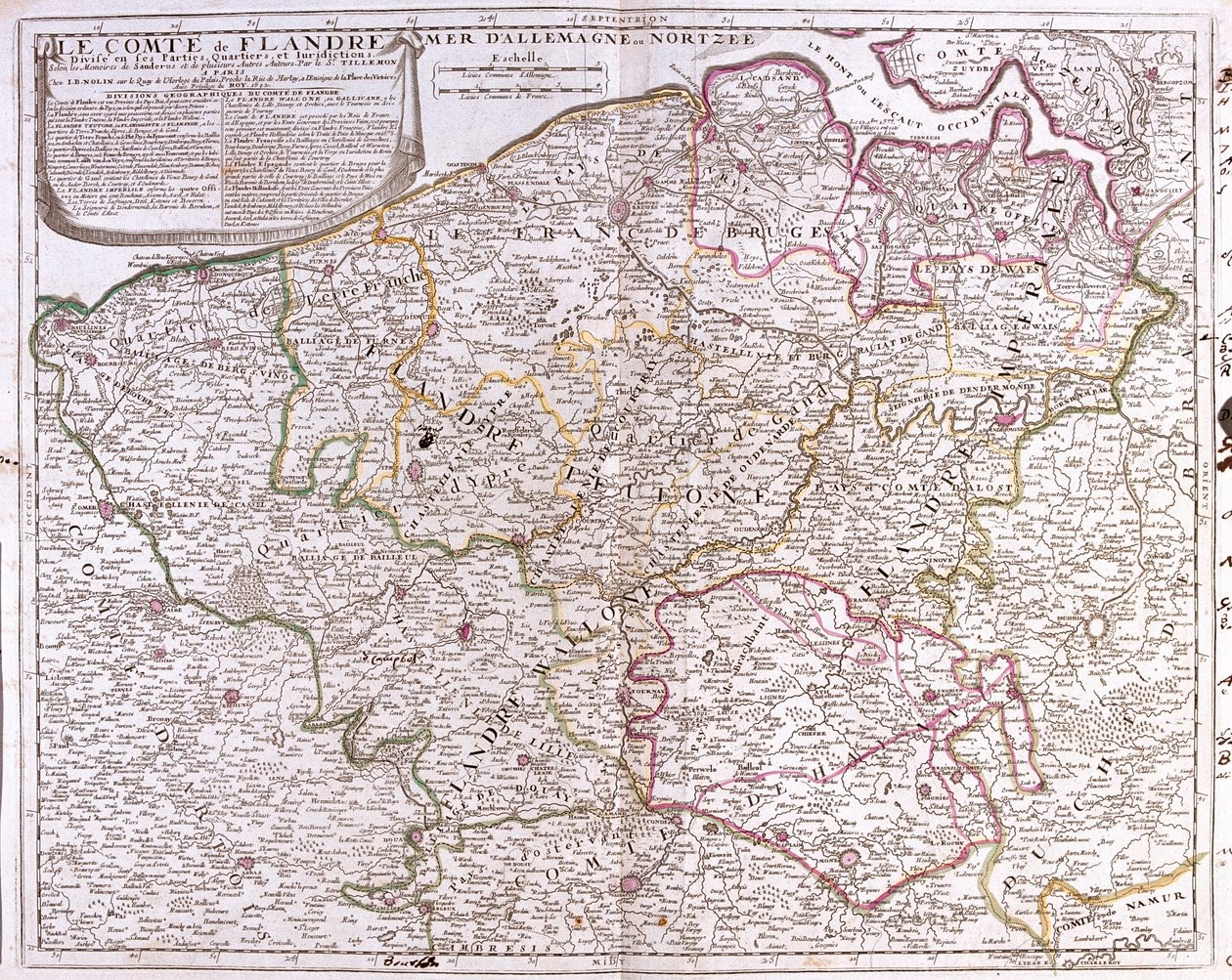 Frankrijk (regio: Nord-Pas-de-Calais), groot deel van België (uitgezonderd zuidoosten), Nederland (Zeeland, Noord-Brabant) door Jean Baptiste Nolin