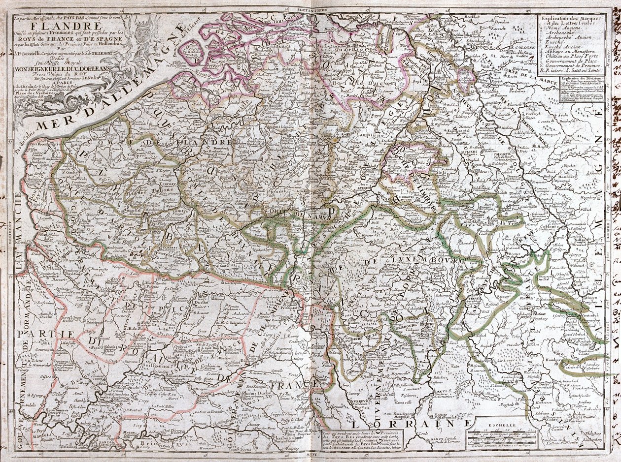 Frankrijk (Regio: Nord-Pas-de-Calais, Picardië, Champagne-Ardenne, Lotharingen, Île-de-France), België, Nederland (Provincie: Zeeland, Noord-Brabant, Limburg), Duitsland (Deelstaat: Noordrijn-Westfalen, Rijnland-Palts, Saarland), Luxemburg door Jean-Baptiste Nolin
