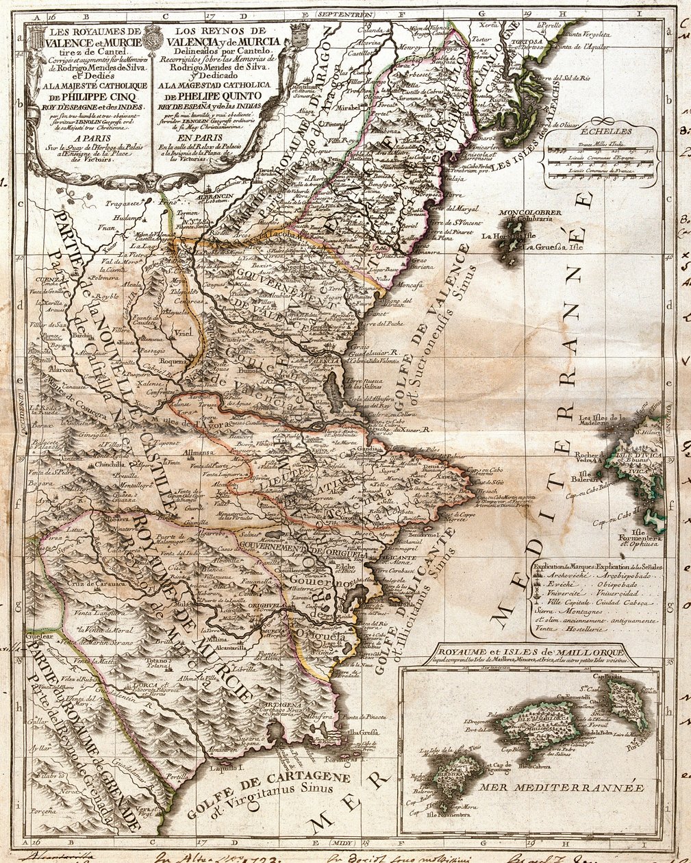 Kaart van het Koninkrijk Valencia en Murcia (Spanje) door Jean Baptiste Nolin