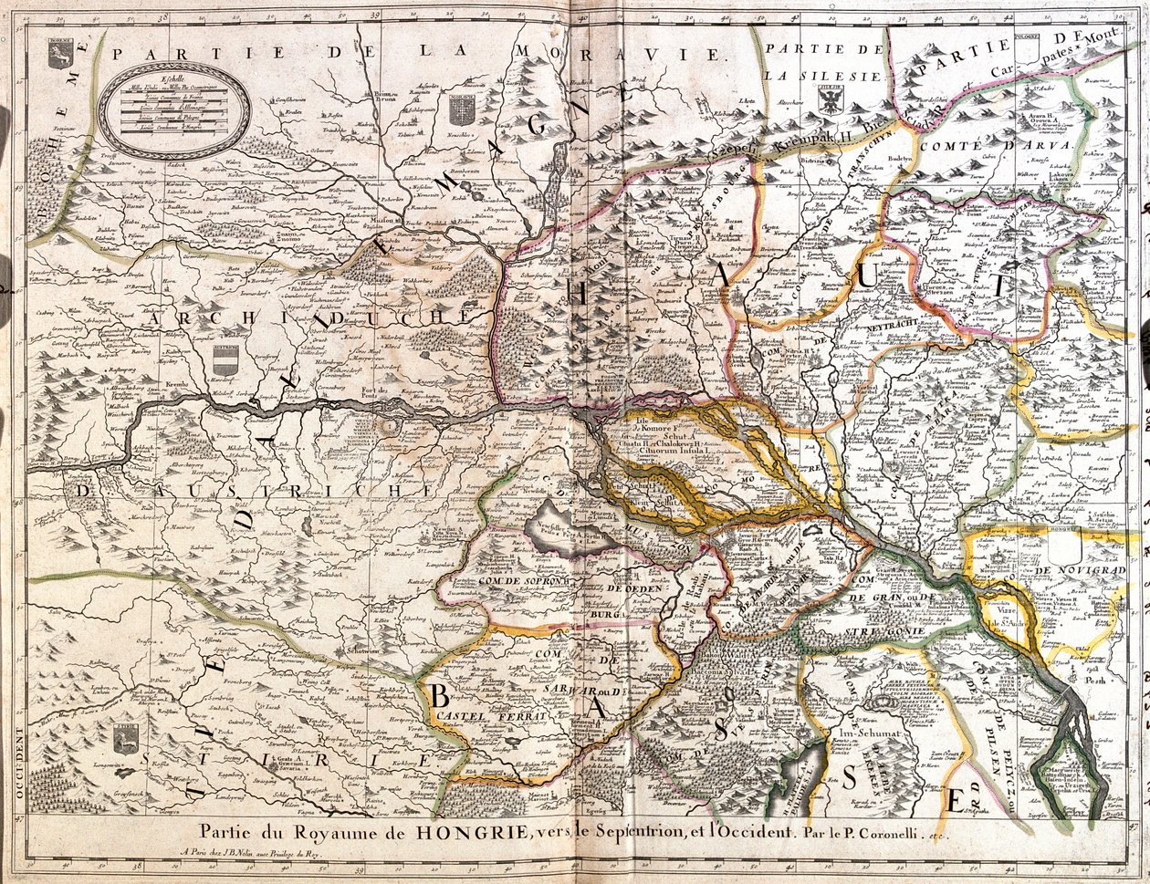 Zuidoost Tsjechië, west Slowakije, west Hongarije, oost Oostenrijk door Jean Baptiste Nolin