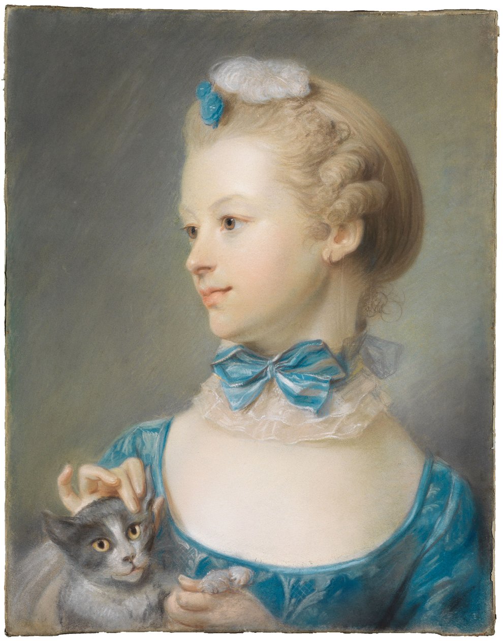 Meisje met kat door Jean-Baptiste Perronneau