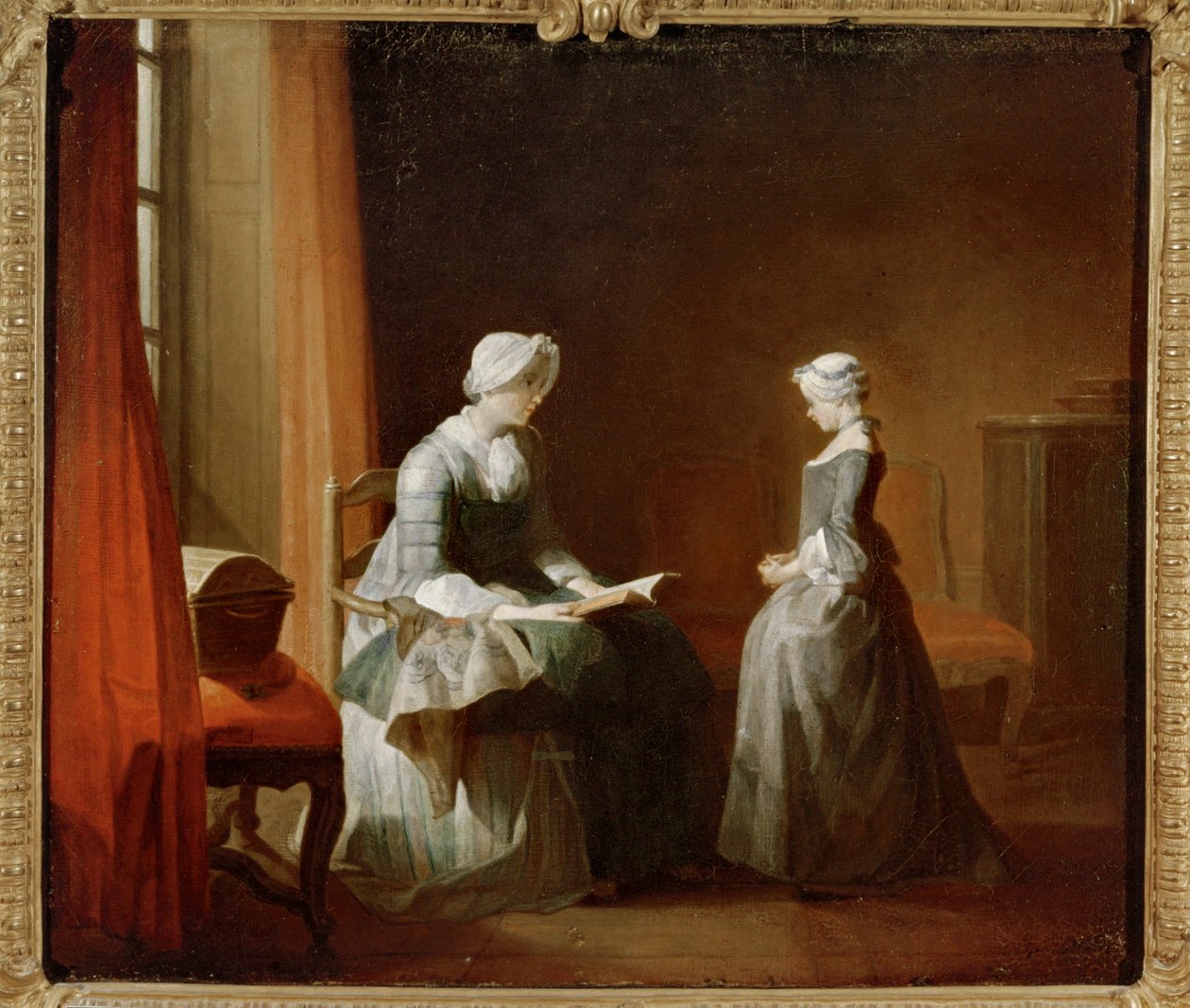Een fatsoenlijke opleiding (schilderij op canvas) door Jean-Baptiste Simeon Chardin