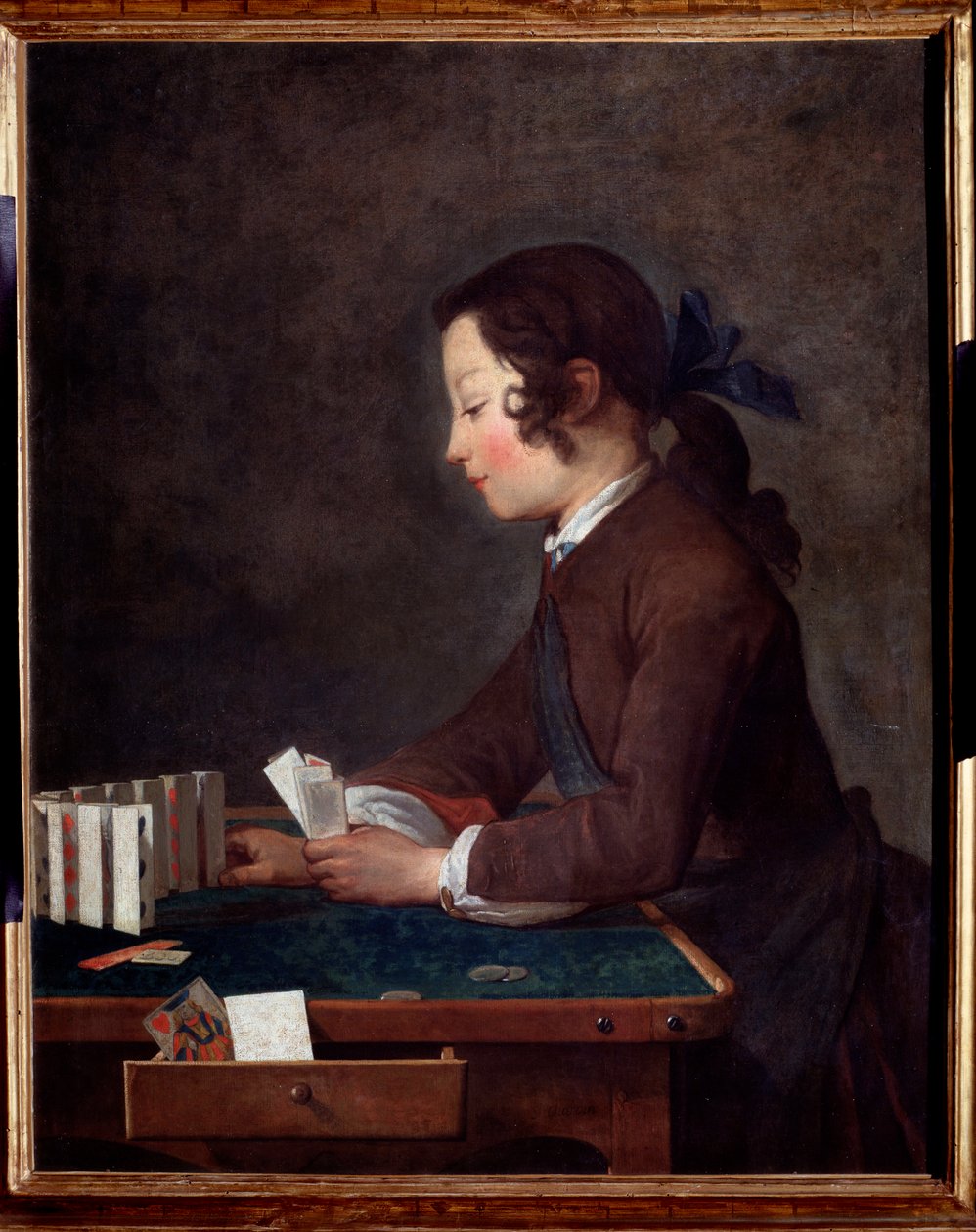 Een jonge jongen die kaarten speelt door Jean Baptiste Simeon Chardin