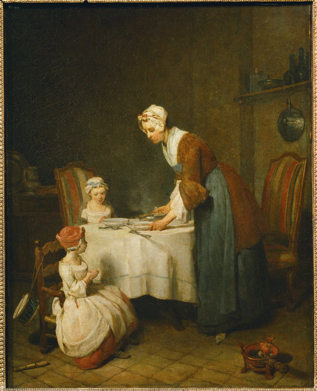 La Benedicite. Een moeder wacht tot haar dochtertje ... door Jean Baptiste Simeon Chardin