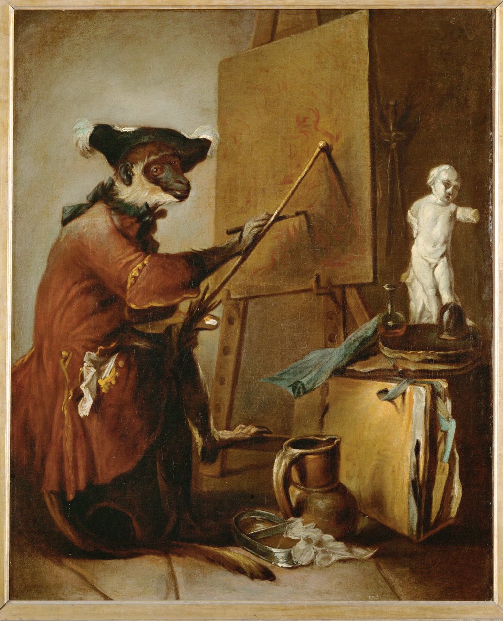 De aap als schilder ... door Jean-Baptiste Simeon Chardin