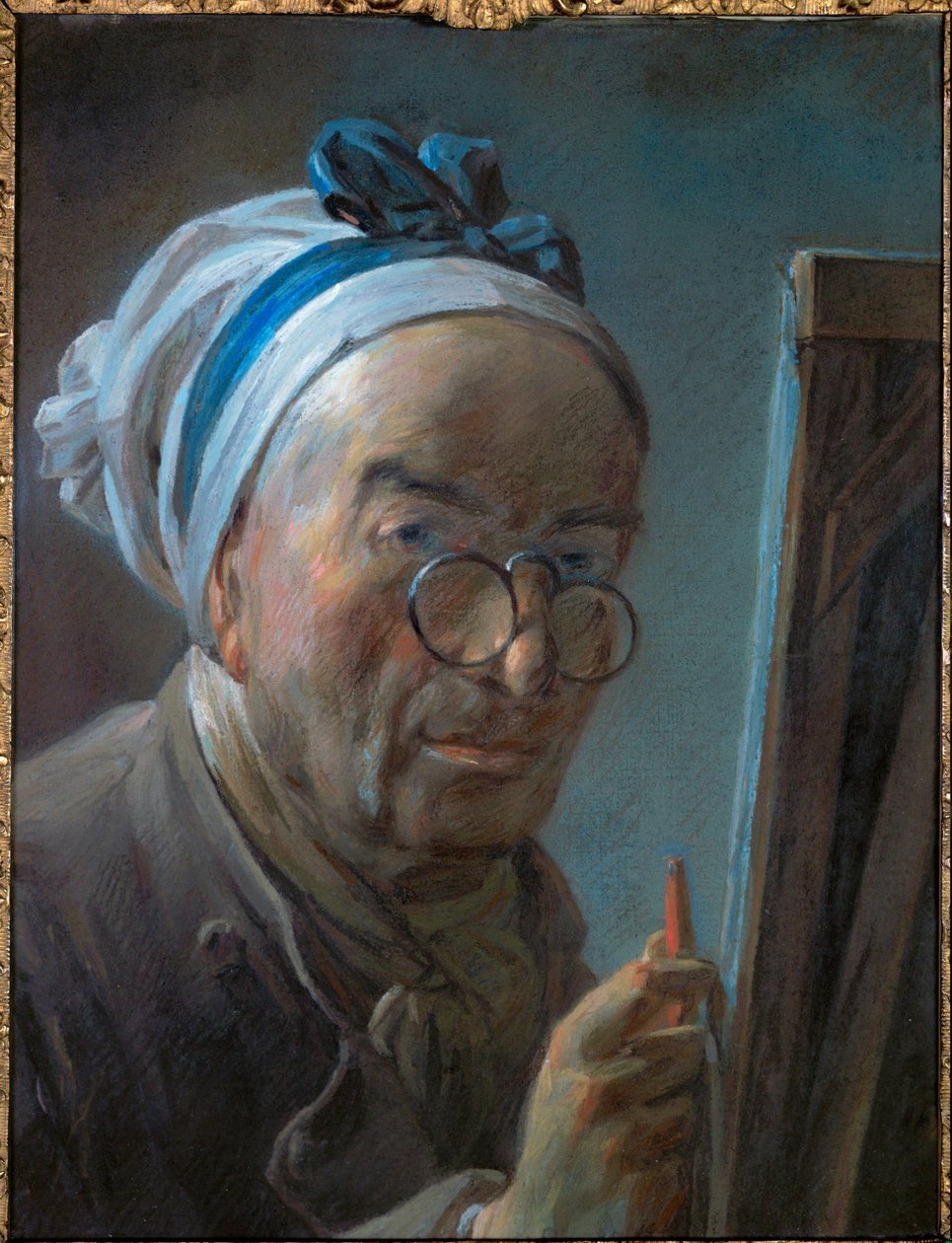 Zelfportret van Chardin met pince-nez ... door Jean-Baptiste Simeon Chardin