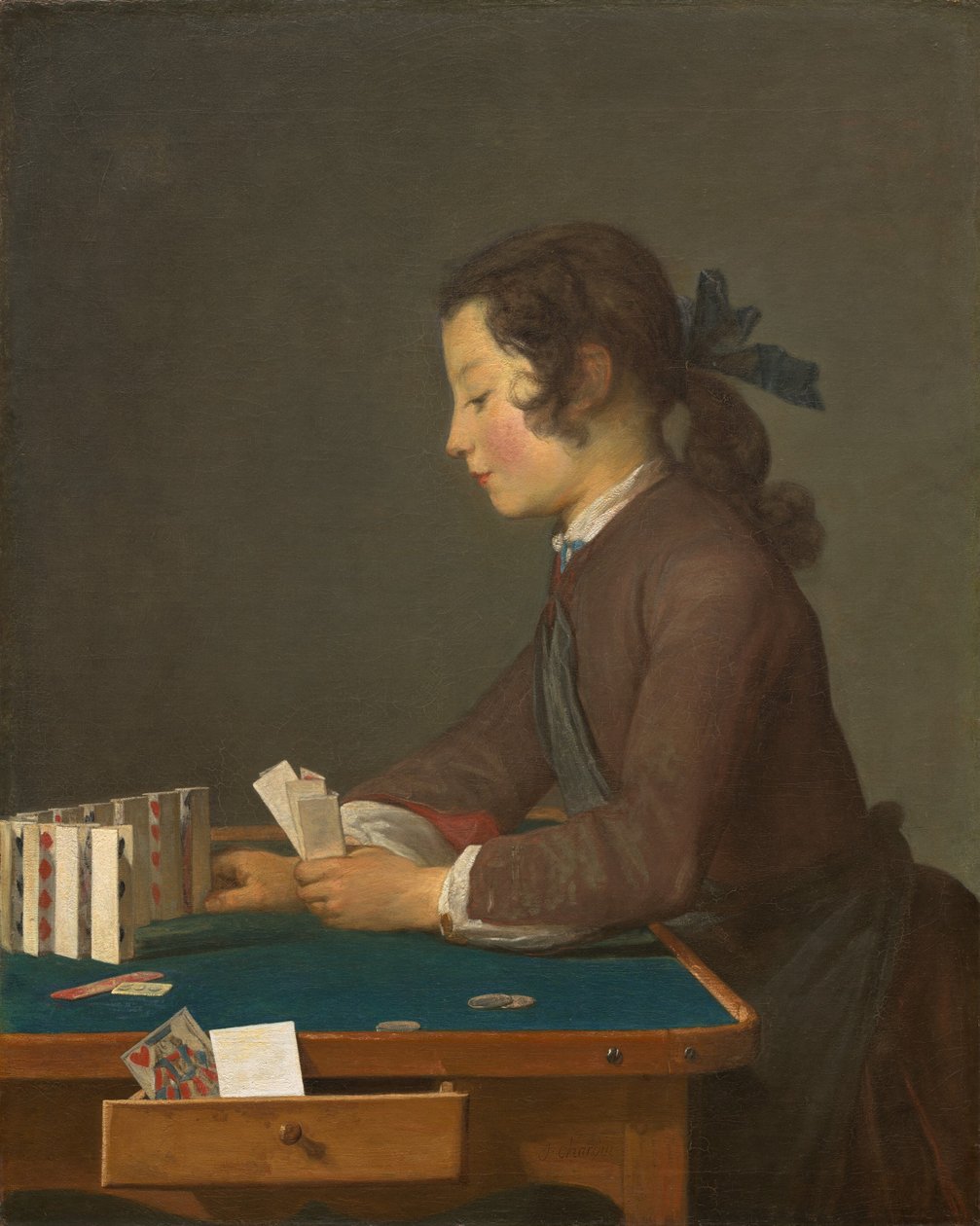 Het kaartenhuis door Jean Baptiste Simeon Chardin