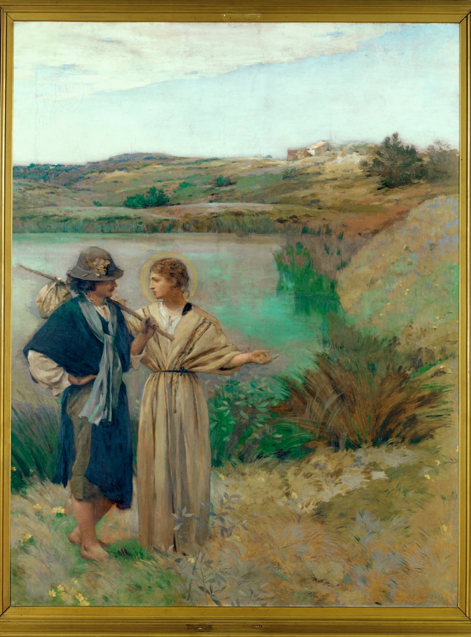 Tobias en de engel (schilderij op doek) door Jean-Charles Cazin