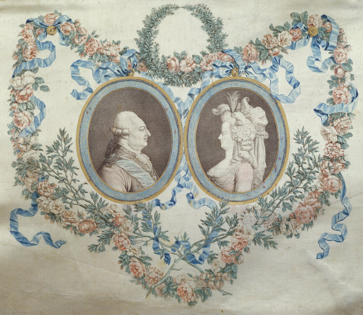Omslag van Bonbonniere met afbeelding van Lodewijk XVI en Marie Antoinette door Jean-Francois Janinet