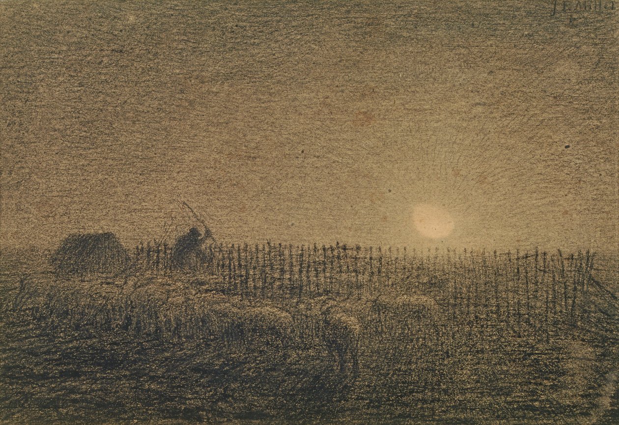 De Herder bij de Kudde bij Maanlicht door Jean-Francois Millet