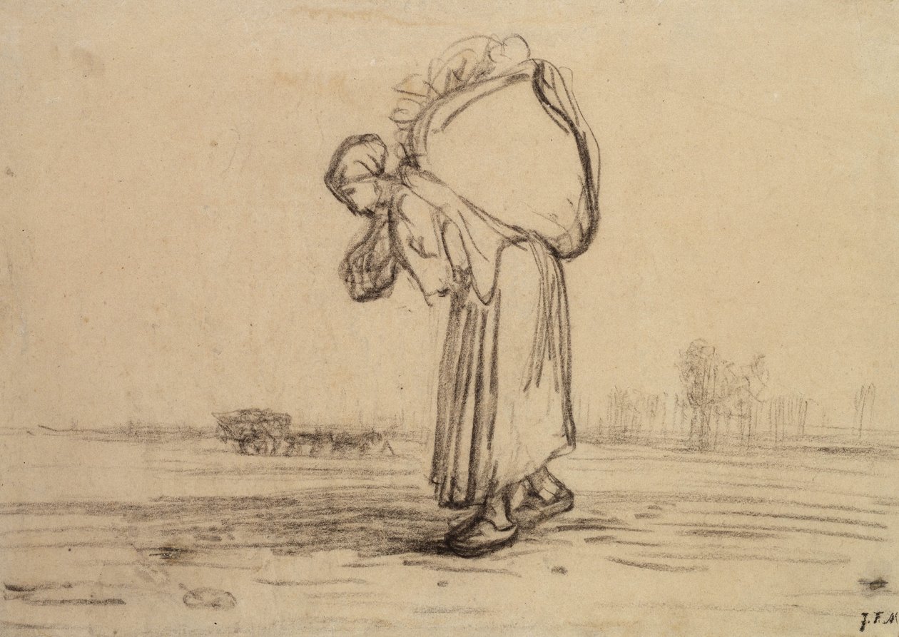 Vrouw die een Zak op haar Rug Draagt door Jean Francois Millet