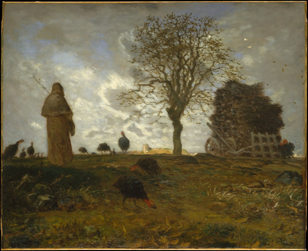 Herfstlandschap met een troep kalkoenen door Jean-Francois Millet