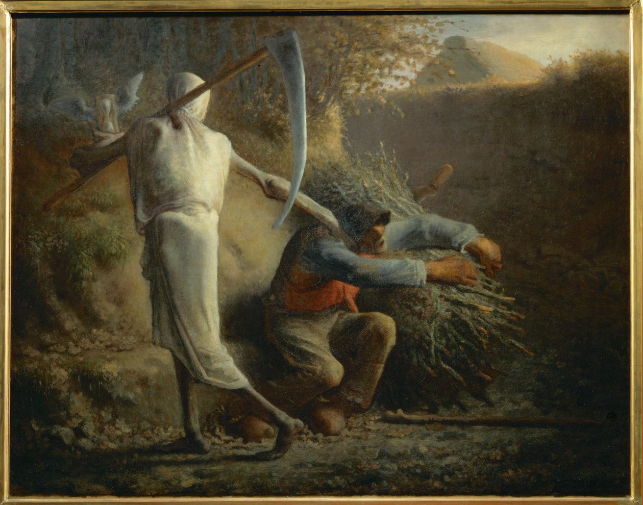 Dood en de houthakker (schilderij op doek) door Jean-Francois Millet